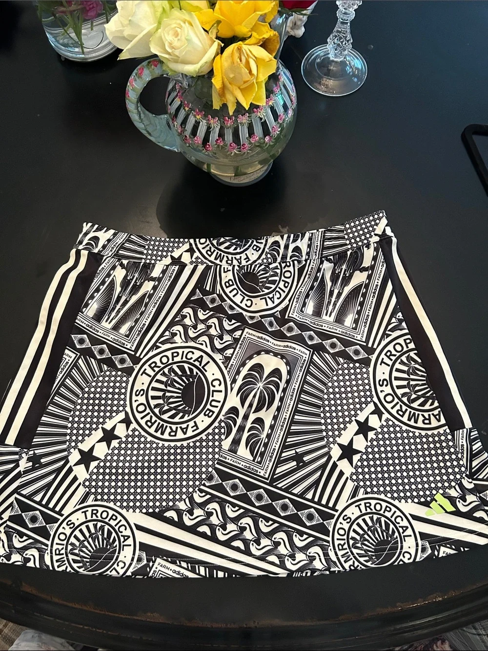 FARM Rio x Adidas Black & White Graphic Athletic Skirt